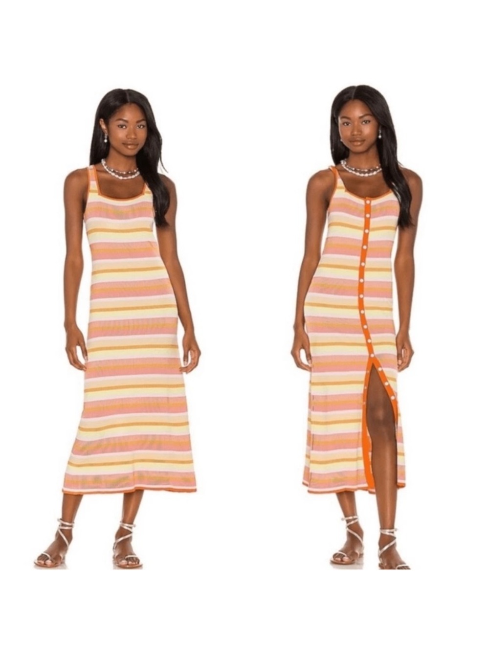 SOLID & STRIPED Kimberly Striped Tank Beach Maxi Dress Orange/Yellow/Pink Size S